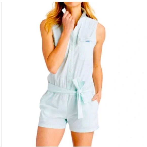 Vineyard Vines Pants - Vineyard Vines Performance Seersucker Mint White Romper Size 0